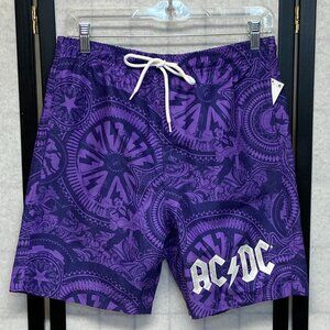 AC DC Swim Trunk Board Shorts 18” Tie Front Purple Abstract NWT Pockets